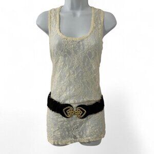 Y2K Women’s Lace Tank Top Cream Size XXL Boho Chic Festival Feminine Peasant